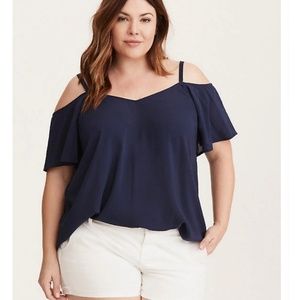 Torrid Navy Challis Cold Shoulder Top